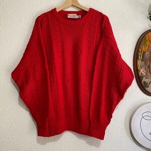 Vintage London Fog Mens L Y2K‎ Red Cotton Knitted Crew Neck Sweater Made USA